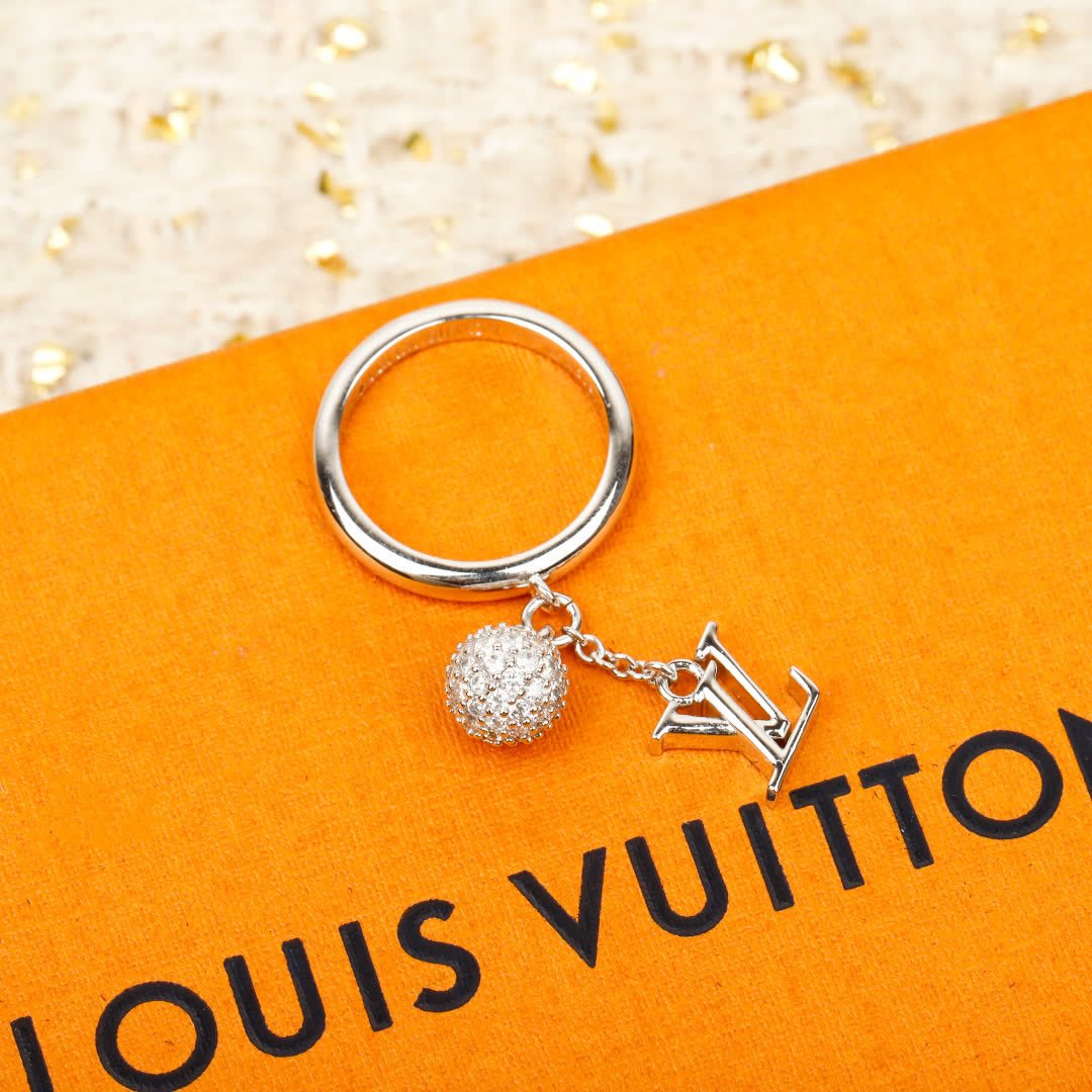 Louis Vuitton Silver Ring with Logo Charm